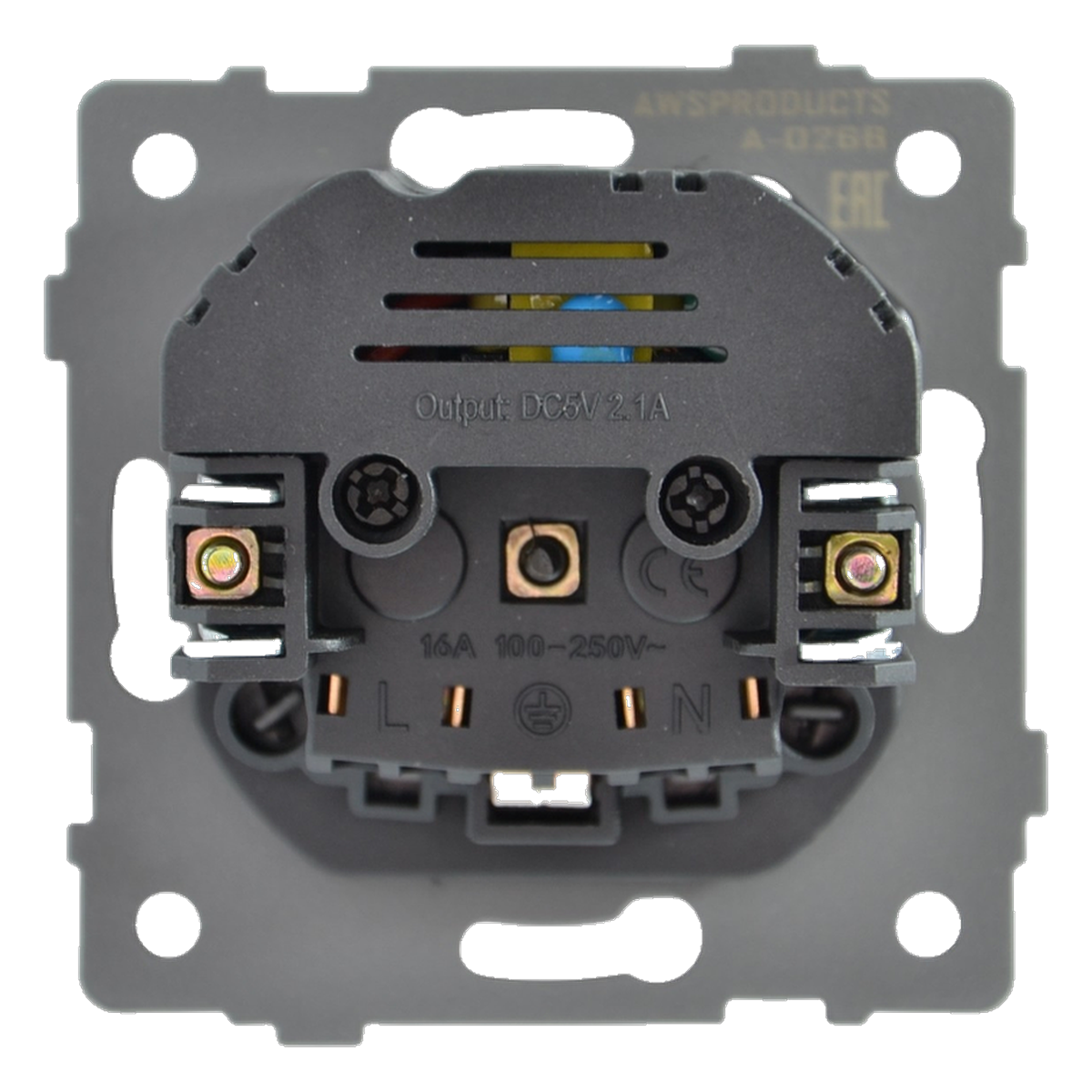 Розетка 1-я с/з с шторками с USB и TYPE C (5В, 2.1А) чёрная