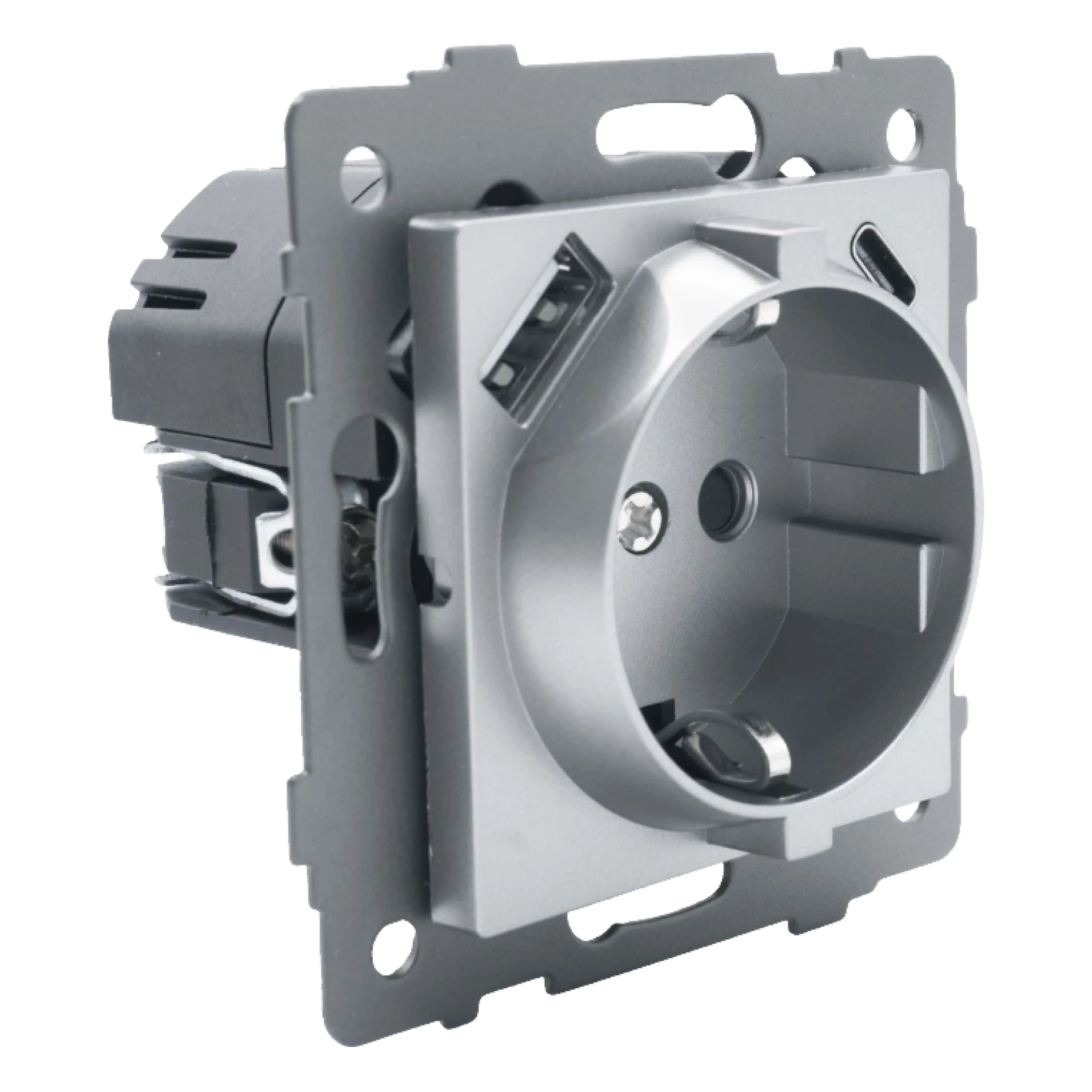 Розетка 1-я с/з с шторками с USB и TYPE C (5В, 2.1А) серая