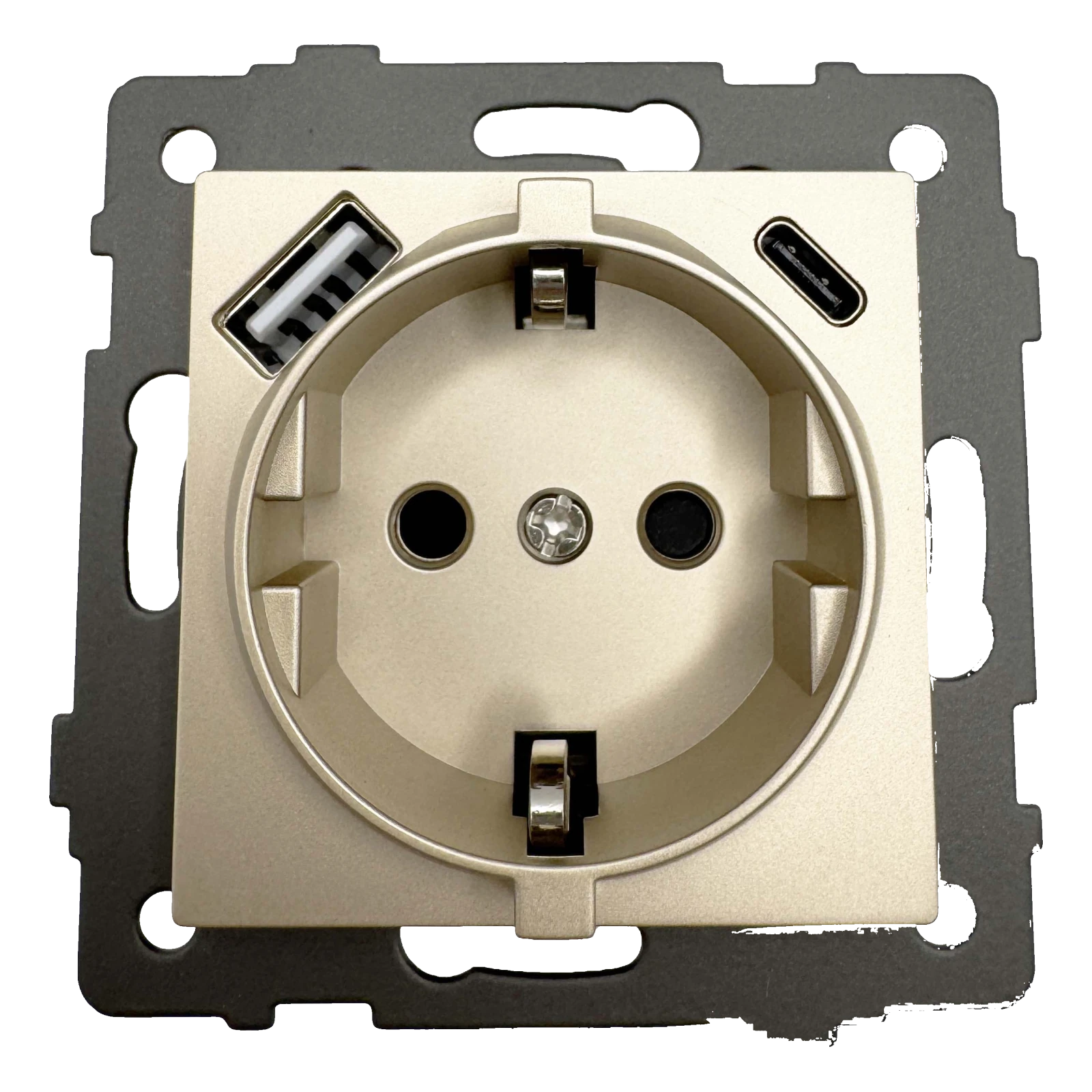 Розетка 1-я с/з с шторками с USB и TYPE C (5В, 2.1А) золото