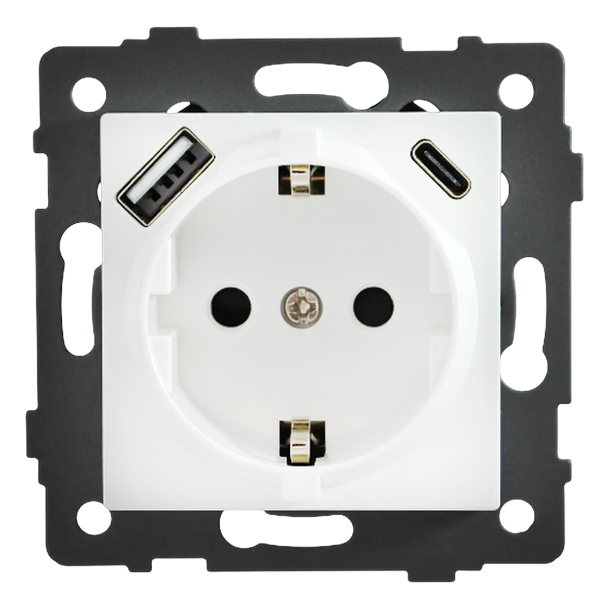 Розетка 1-я с/з с шторками с USB и TYPE C (5В, 2.1А) белая
