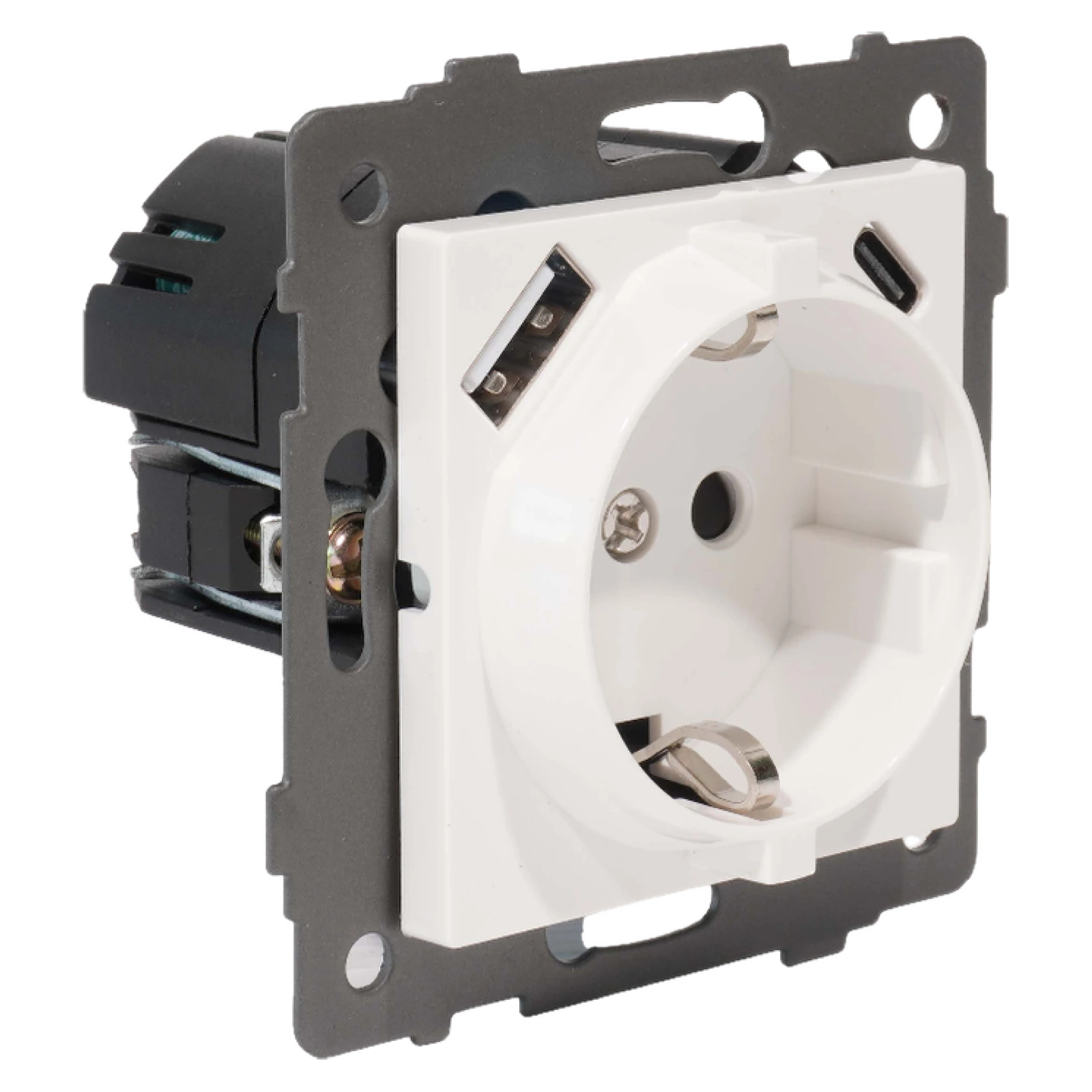 Розетка 1-я с/з с шторками с USB и TYPE C (5В, 2.1А) белая