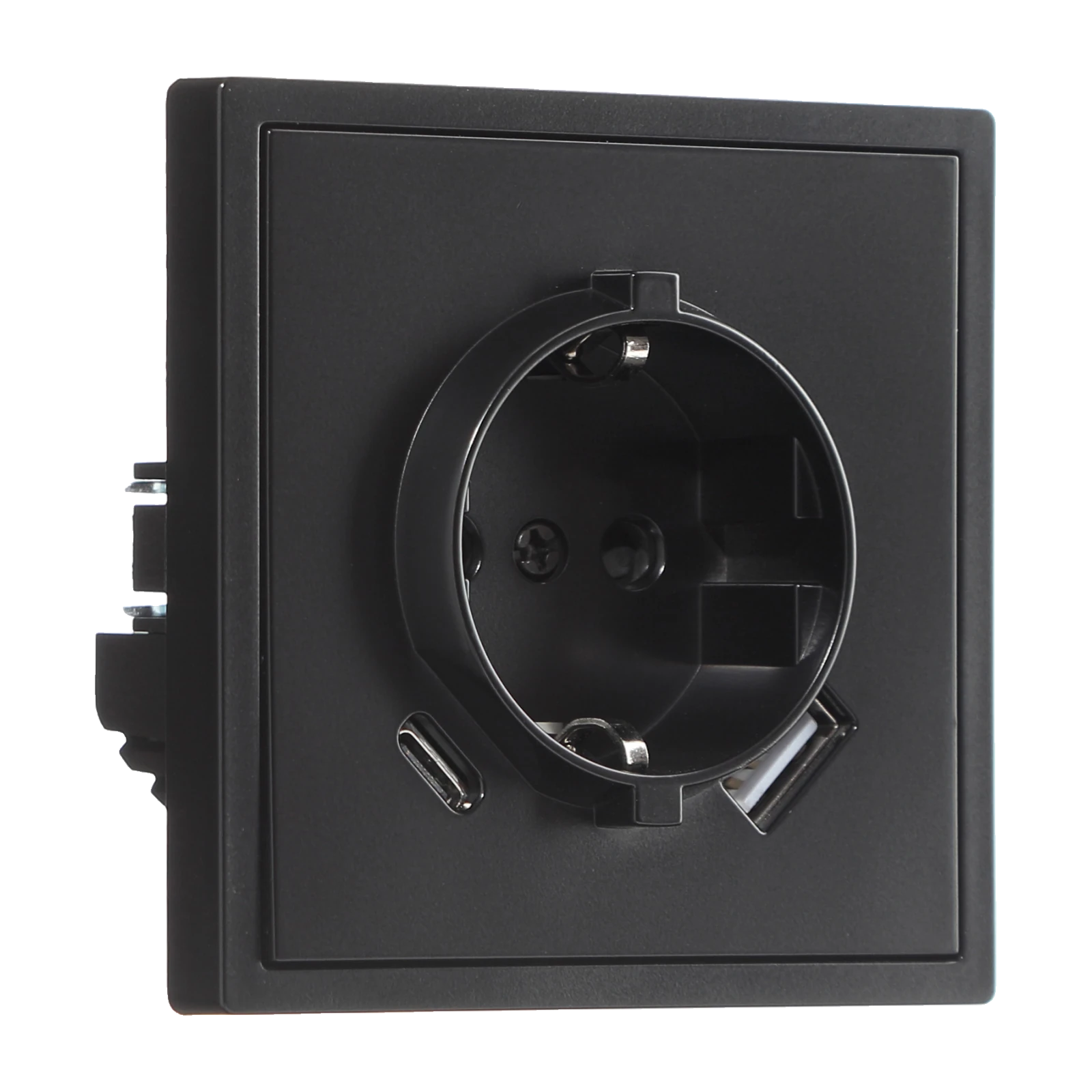 Розетка 1-я с/з с шторками с USB и TYPE C (5В, 2.1А) чёрная