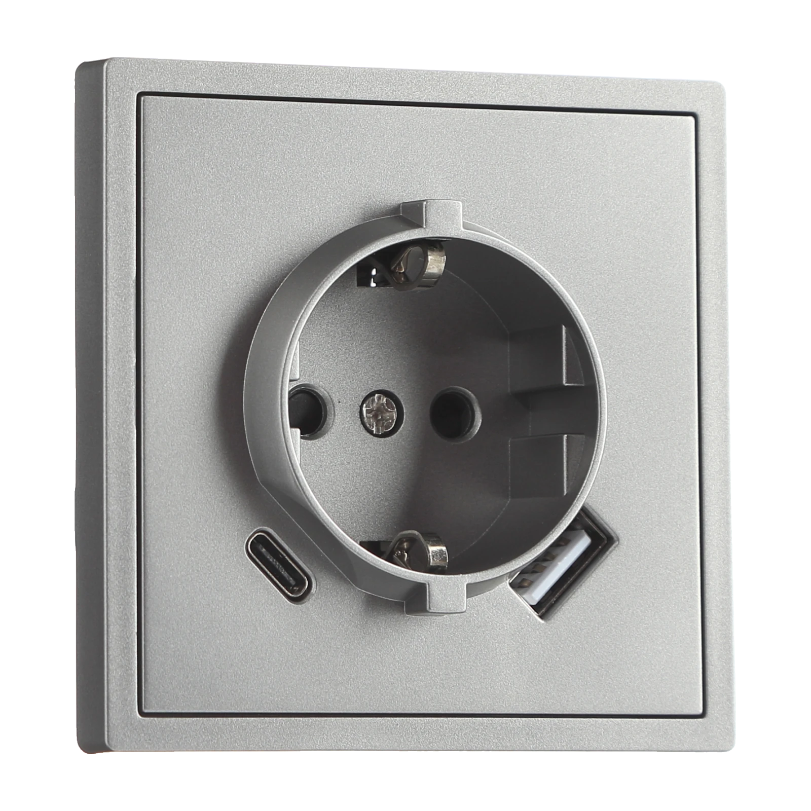 Розетка 1-я с/з с шторками с USB и TYPE C (5В, 2.1А) серая